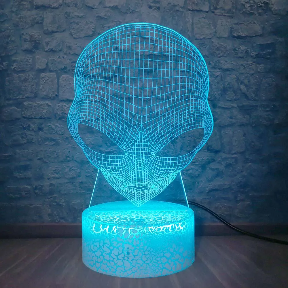 Alien Head 3D светодиодный Ночник светильник с большими глазами планеты акрил 7 цветов
