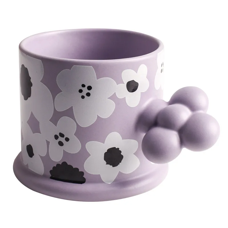 

235ml Nordic Style Coffee Cup Milk Tea Ceramic Cup Hand Painted Flowers Creative Ceramic Mug Unique Birthday Gift For Friends