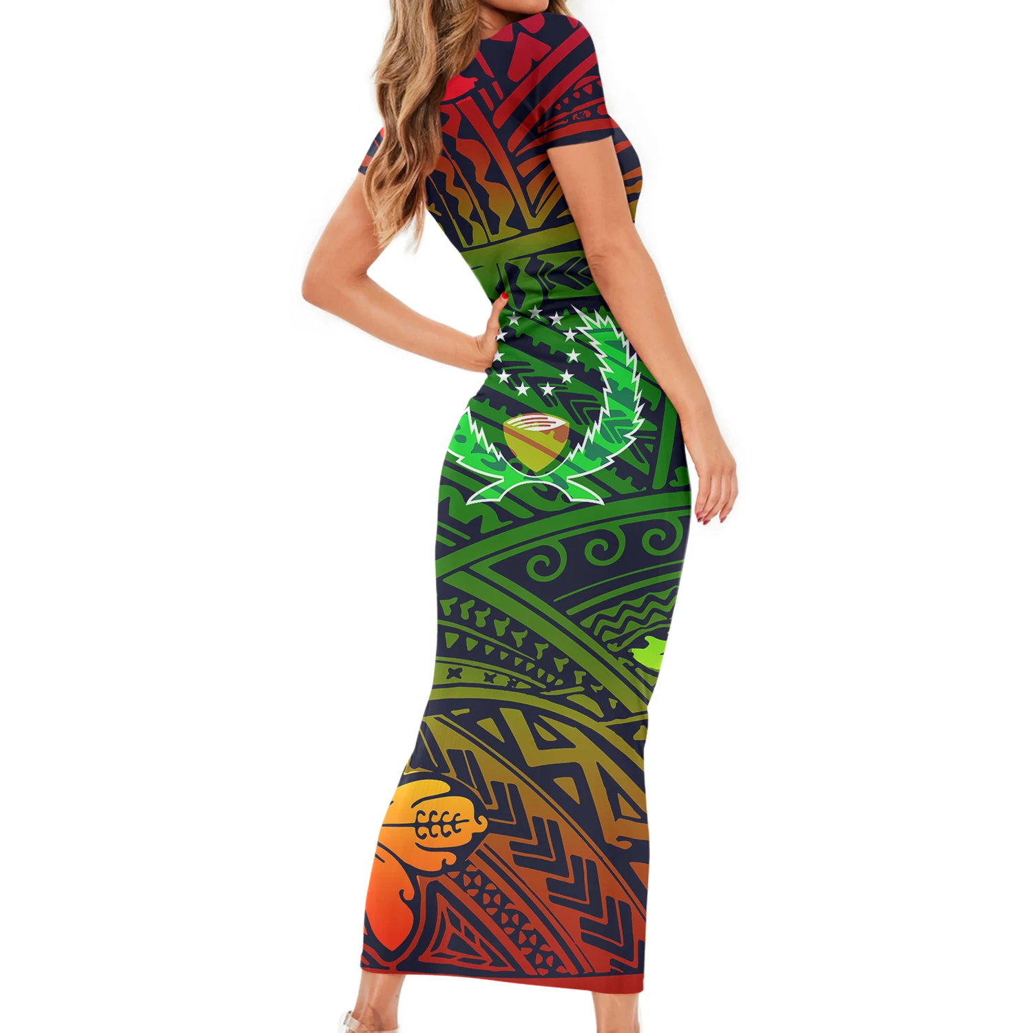 

NEW Polynesia Tribal Pohnpei Pattern Women's Sexy Bodycon Pencil Dress Fashion Shorts Sleeve Summer Casual Streetwear For Female