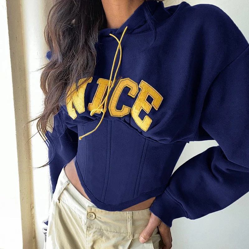 Модная Женская весенне осенняя Повседневная укороченная Толстовка с длинным