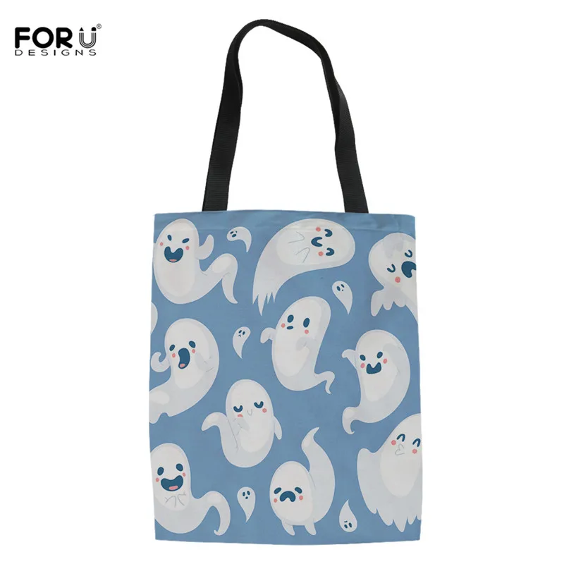 

FORUDESIGNS Halloween Handbags 3D Halloween Spooky Ghost Prints Women Portable Shoulder Bags Casual Shopping Bag For Teen Girls