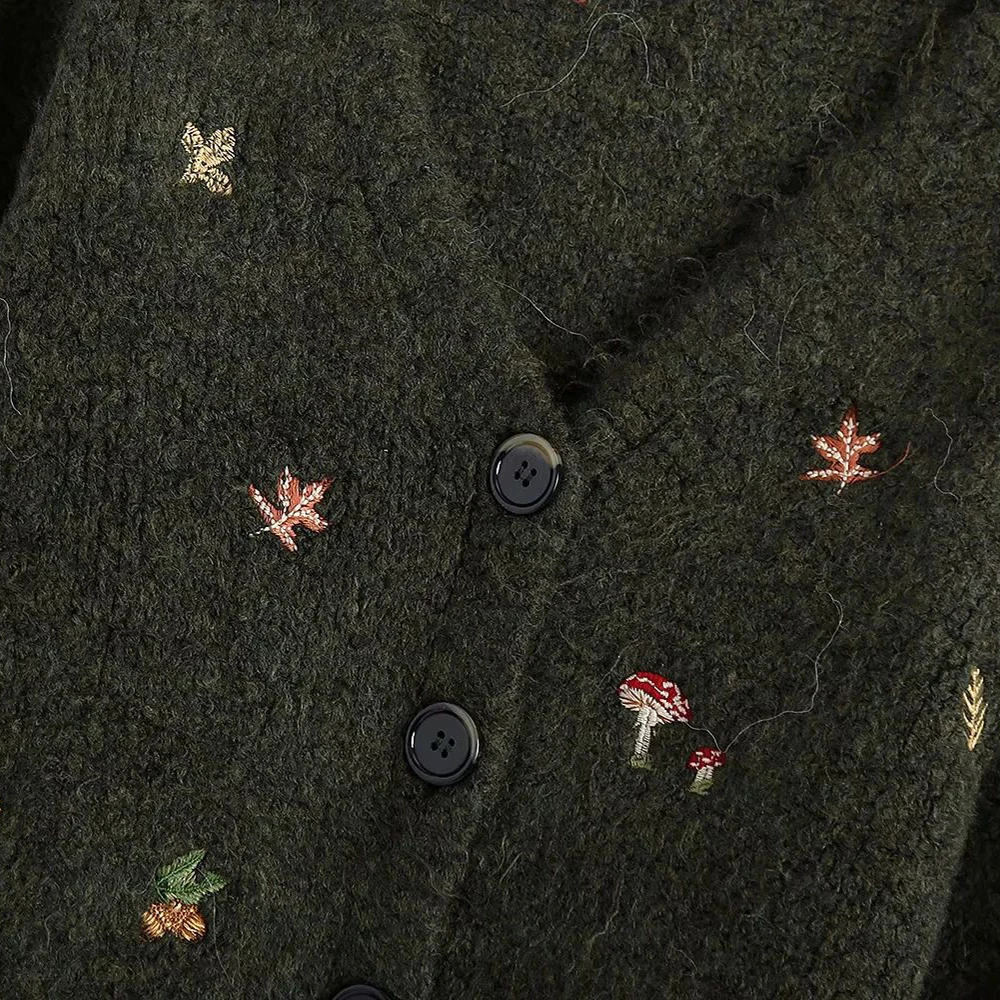 

2020 Fall Winter New Women Embroidery Knit Cardigan Oversized Long Sleeves V-neck Vintage Winter Clothes Women Sweaters