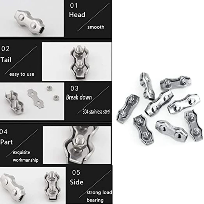

Poly Rope Connector M5 Duplex Wires Splicer Stainless Steel Wire Rope Clip Cable Clamp for Diameter Electric Fences