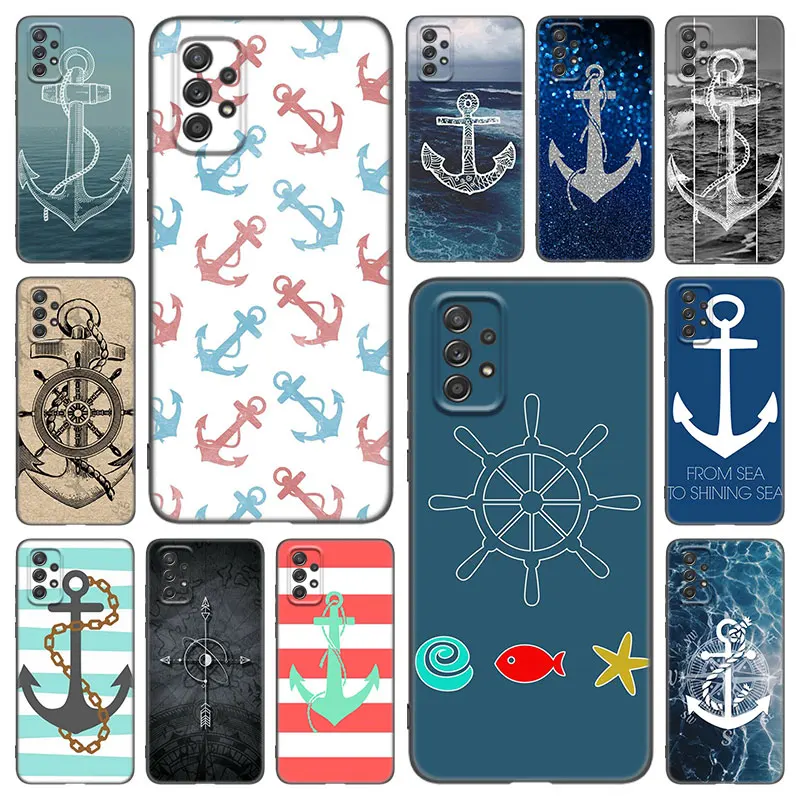 Полосатый чехол с якорем и лодкой для Samsung Galaxy A02 A21 A52 S A13 A22 A32 A33 A53 5G A11 A12 A31 A50 A51 A70 A71