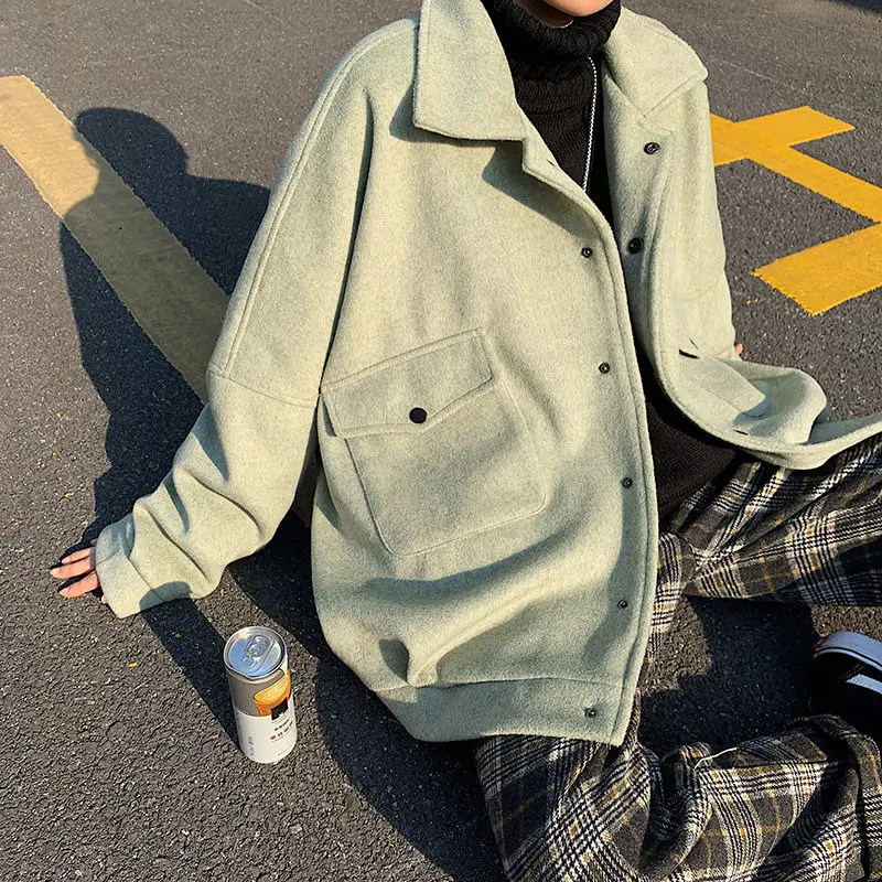 

2020 Winter Men's Fashion Trend Snow Cashmere Jackets Casual Loose Outerwear Thick Fabric Wool Coats 4 Color Parkas Size M-2XL