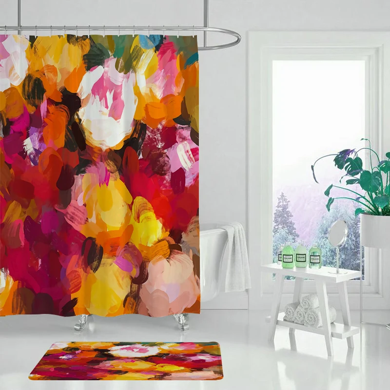 Водная абстрактная занавеска для душа с растениями водонепроницаемая ванной из