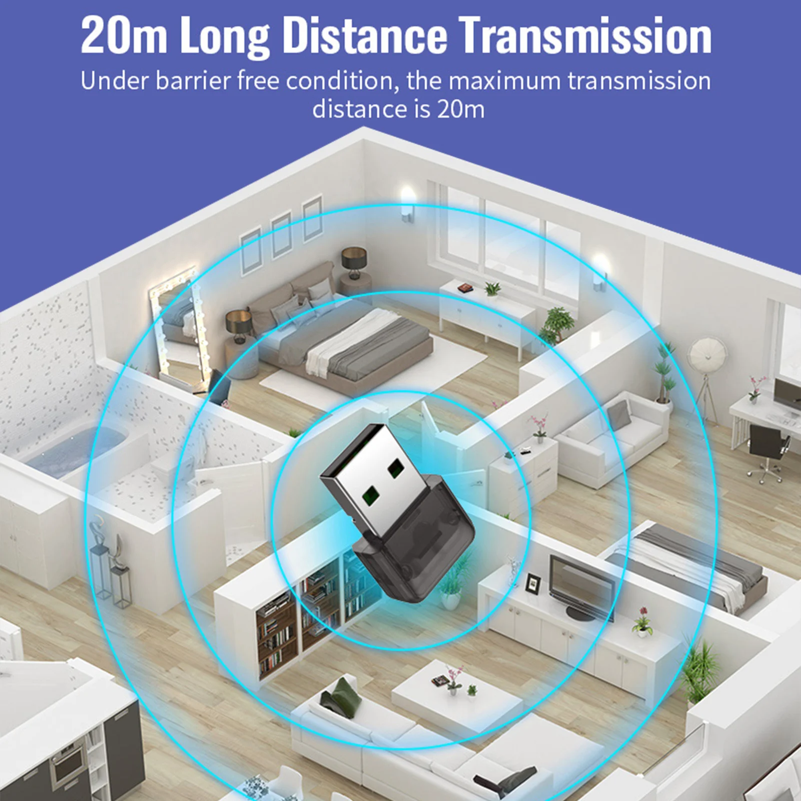 

USB Bluetooth 5.0 Adapter Audio Transmitter Receiver Bluetooth Wireless Dongle USB Adapter for PC Computer Laptop Mouse Speaker