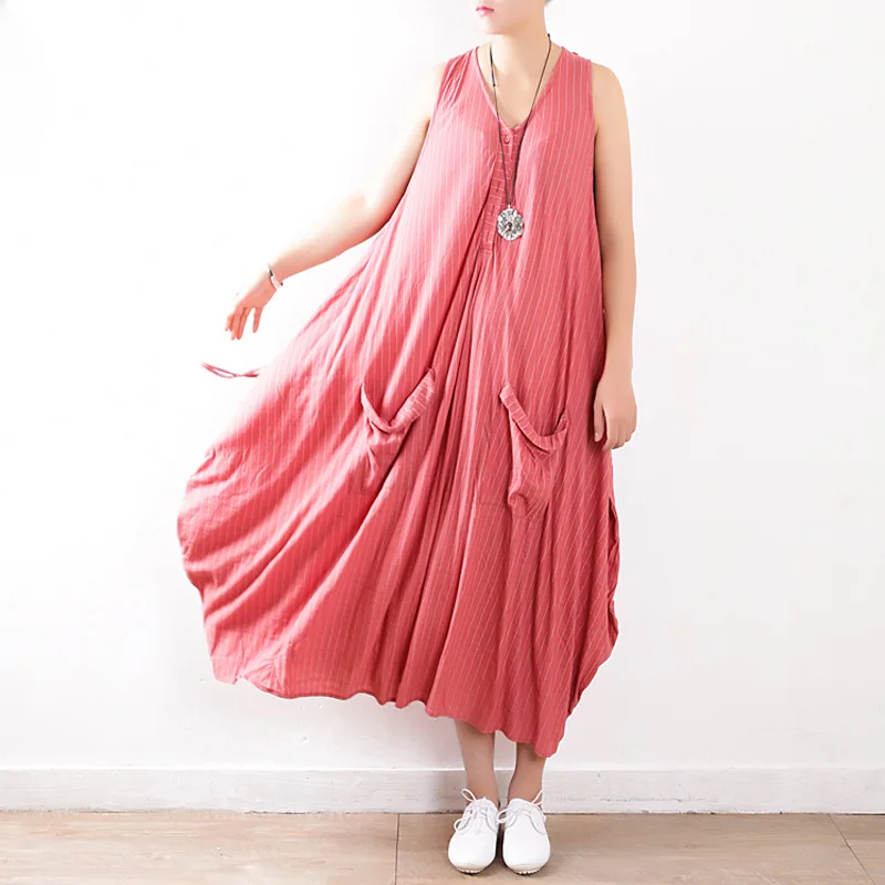 Johnature Женские полосатые платья без рукавов с карманами Новинка лета 2020 Свободные