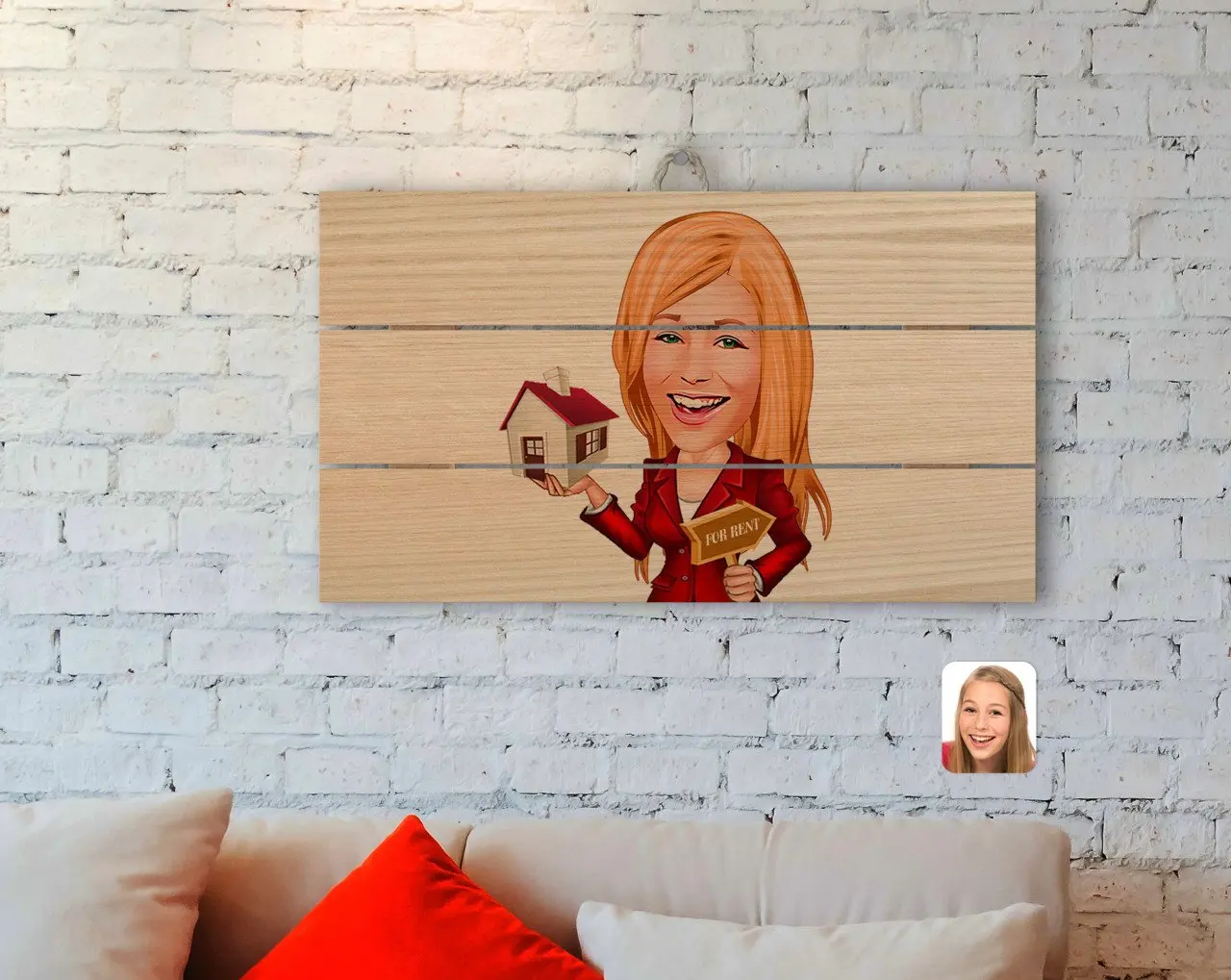 

Personalized Women 'S Estate Agent Caricature Of Authentic Wooden Pallet Tablo-2