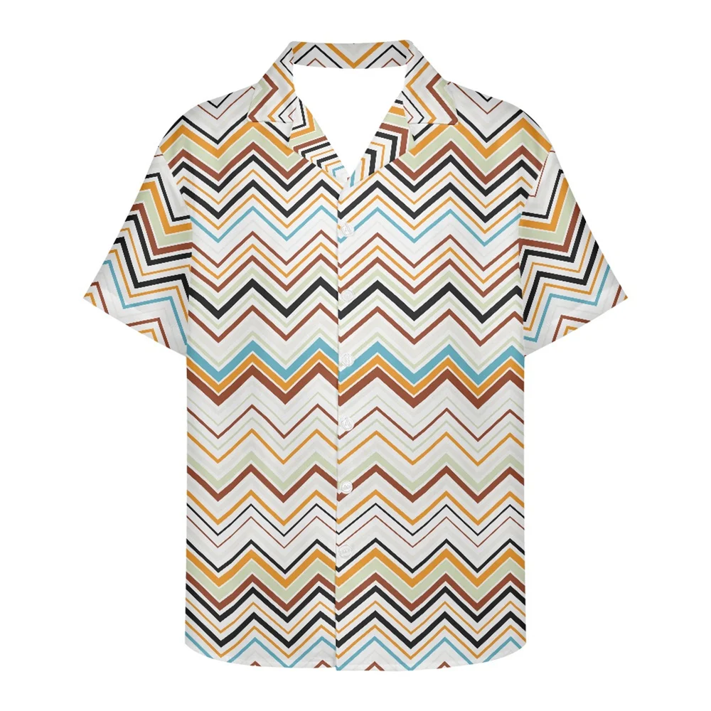 

Tribal Geometric Zigzag Style Mens T shirts Custom Logo V-neck Shirt Short Sleeve Button Down Shirt Casual Summer POD