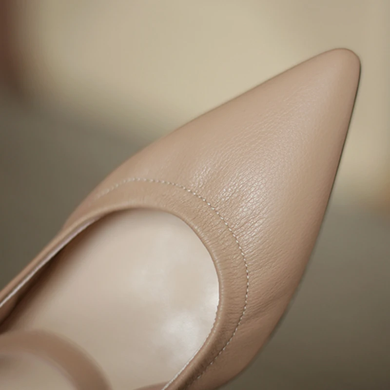 

Spring Women Shoes Fashion Soft Leather Pumps Pointed Toe Mary Janes Shoes One Buckle Thin Heel Party Shoes Black Aprioct