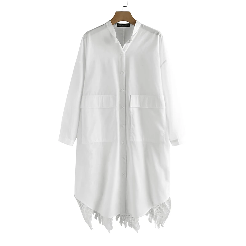 

Women Lace Crochet Shirt ZANZEA Casual Lapel Neck Long Sleeve Hollow Out Shirts Loose Long Tops Femme Patchwork Blusas Chemise