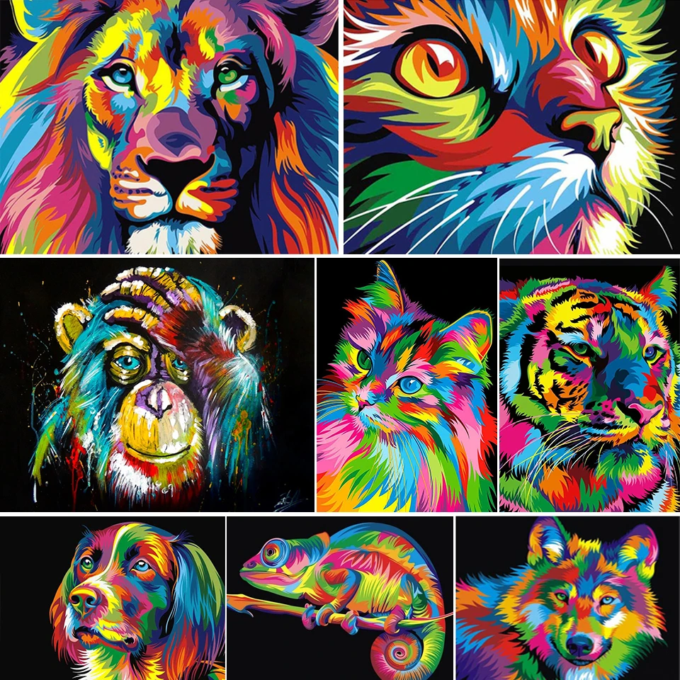 

DIY 5D Diamond Painting Animals Lion Tiger Cat Dog Cross Stitch Kit Full Drill Embroidery Mosaic Art Picture of Rhinestones Gift