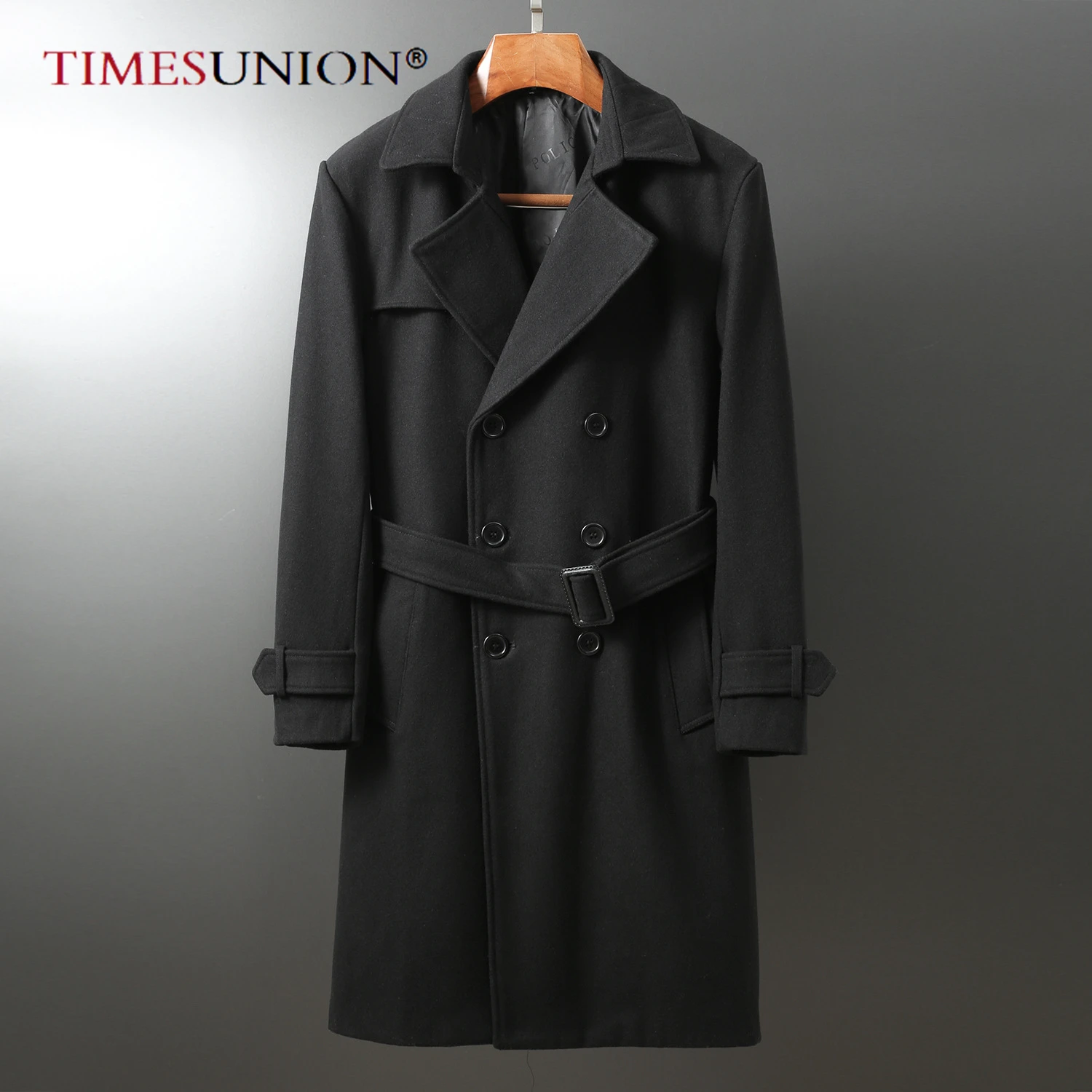 

Winter Wollen Blend Mens Suits Formal Wedding Grooms Blazer Custom Made Black Jacket With Band Double Breasted Overcoat
