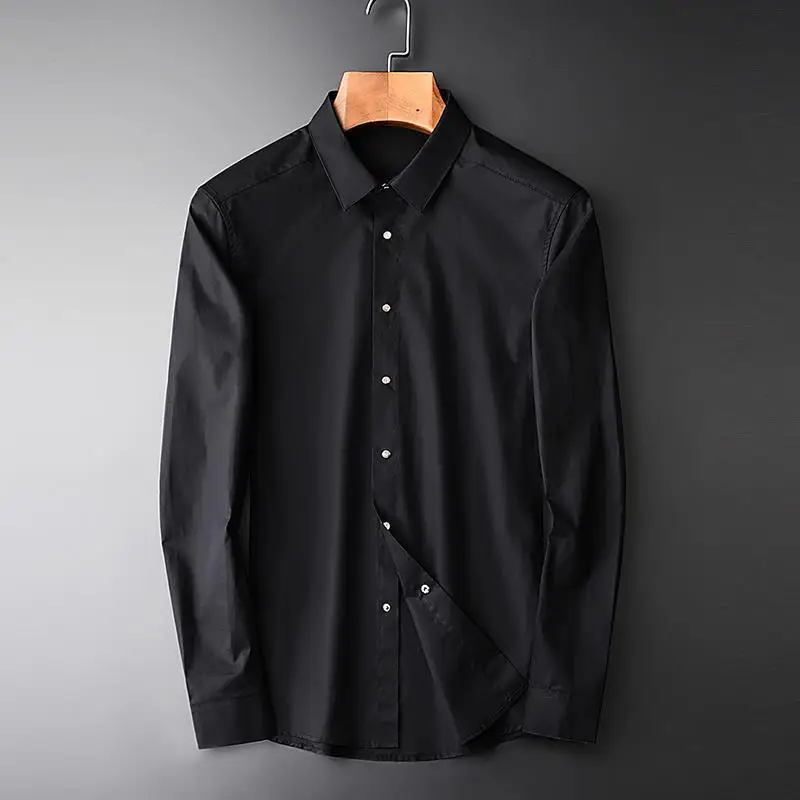 

Spring new black casual Long Sleeve Shirt Men's slim pointed collar youth fashion trend handsome metal button shirt