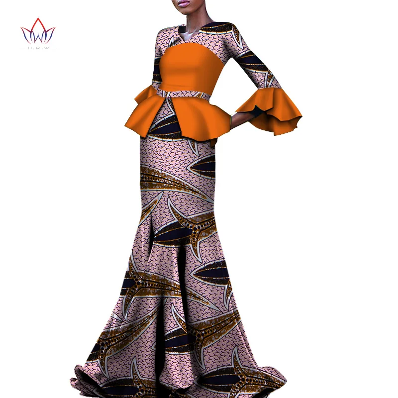 African Wax Print Dresses for Women Bazin Riche Elegent Dresses Dashiki Plus Size African Women Clothing Vestidos WY3576