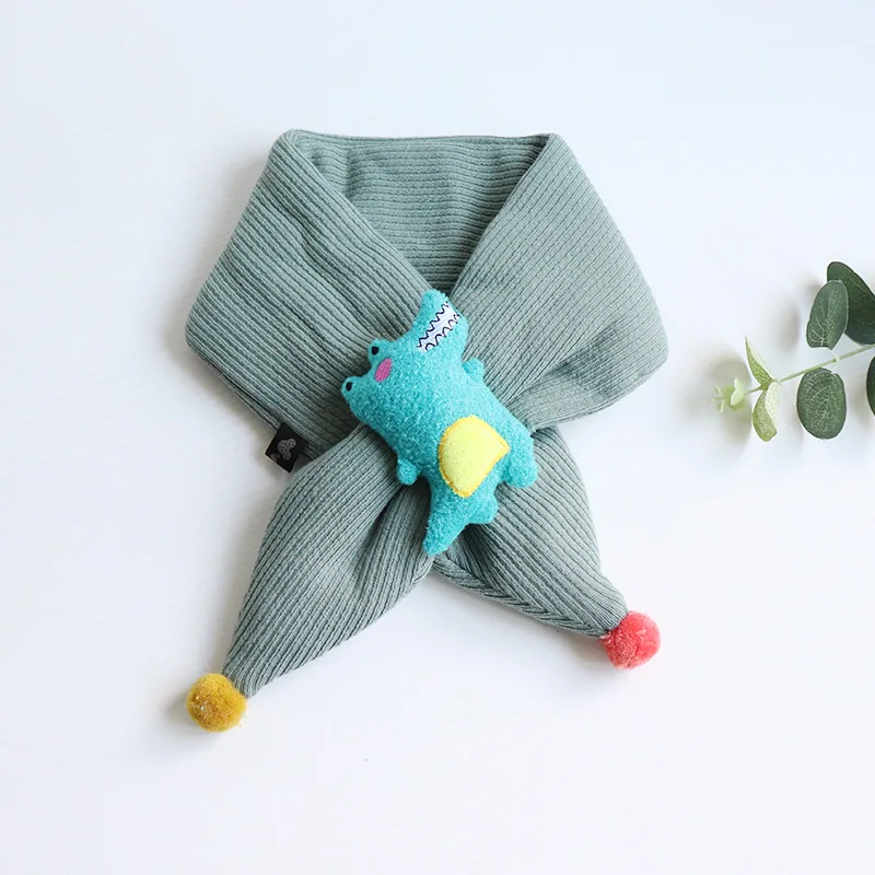 EY-433 light green Осенне-зимний однотонный детский хлопковый шарф, длинный теплый детский шарф для мальчиков и девочек с милым рисунком крокодила - Цвет: EY-433 light green