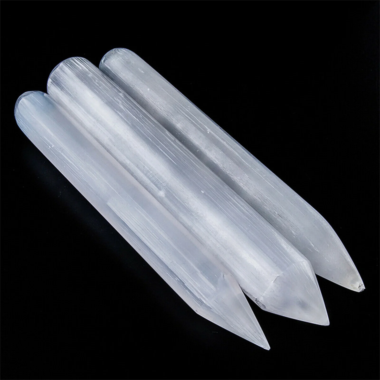 

Natural clear plaster polished stick round/point crystal therapy massage wand