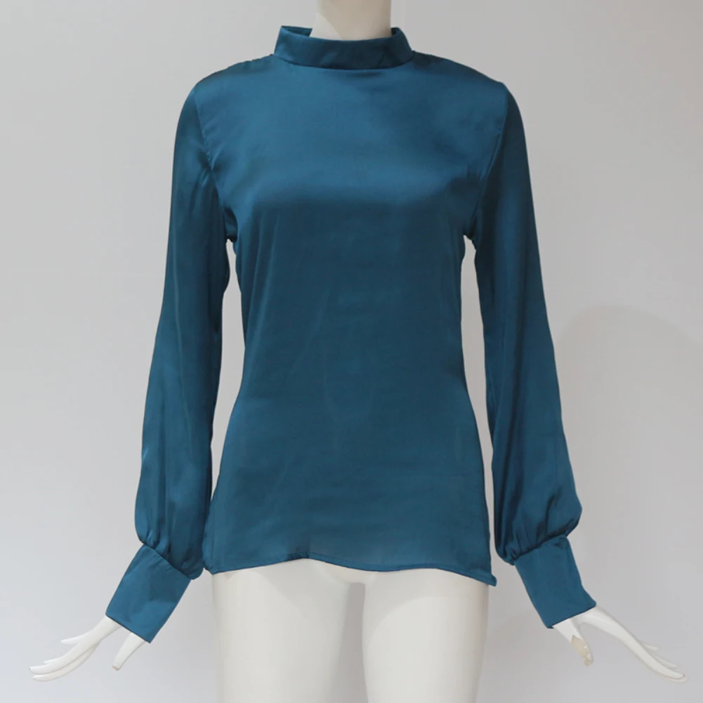 Женская Свободная шифоновая блузка однотонная с длинными рукавами фонариками и