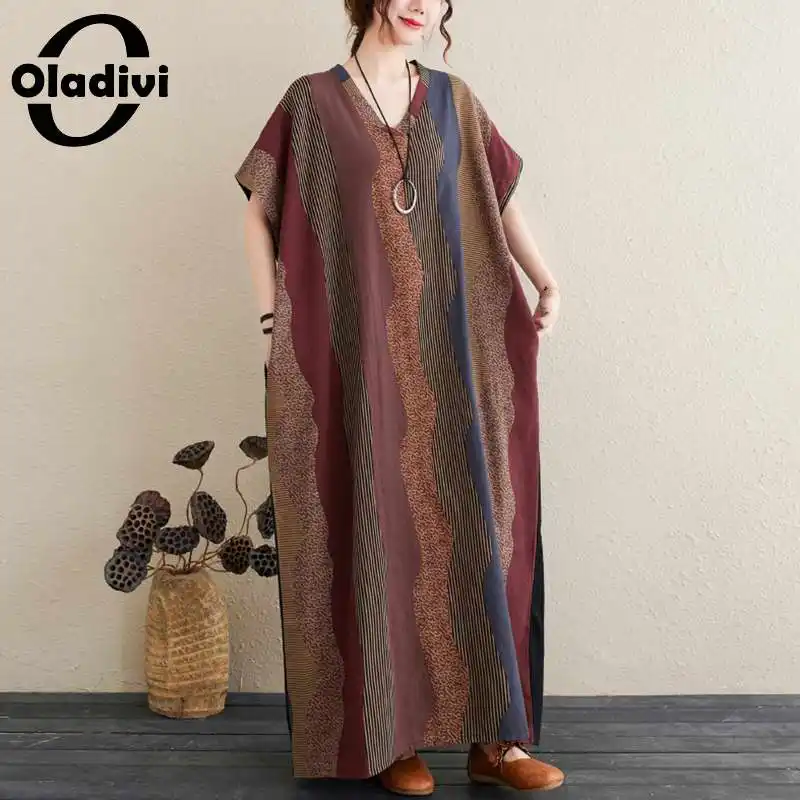 

Платье Oladivi оверсайз из хлопка и льна, женская летняя пляжная одежда, длинные платья в стиле бохо, Женская туника, халат 3XL, 4XL, 5XL, 6XL, 8XL, 9XL