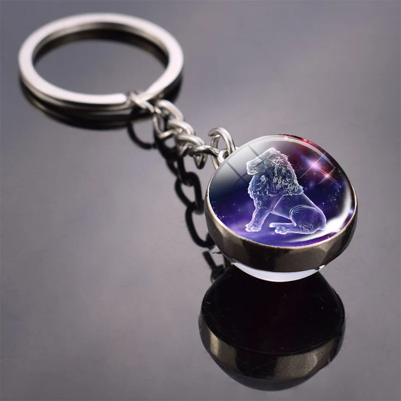 

12 Constellation Keychain Fashion Double-sided Round Glass Ball Keychain Zodiac Jewelry Pendant Men Women Jewelry Birthday Gifts