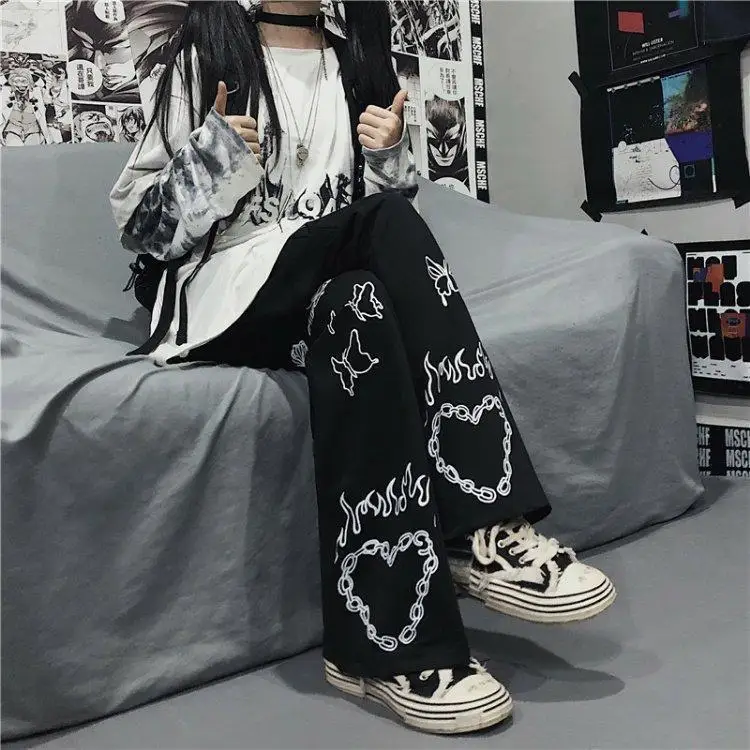 

2021 Summer pants Women's trousers gothic streetwear oversize leg casual hip-hop harajuku femme pantalon vintage aesthetic dark