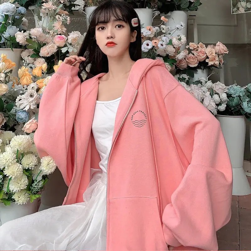 

sweater women's new loose and thin oversized hooded wild lazy style salt cardigan jacket Spring and autumn thin 2021 zipper