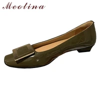 meotina natural genuine leather flats shoes women square toe casual footwear metal decoration shallow shoes ladies spring 2021