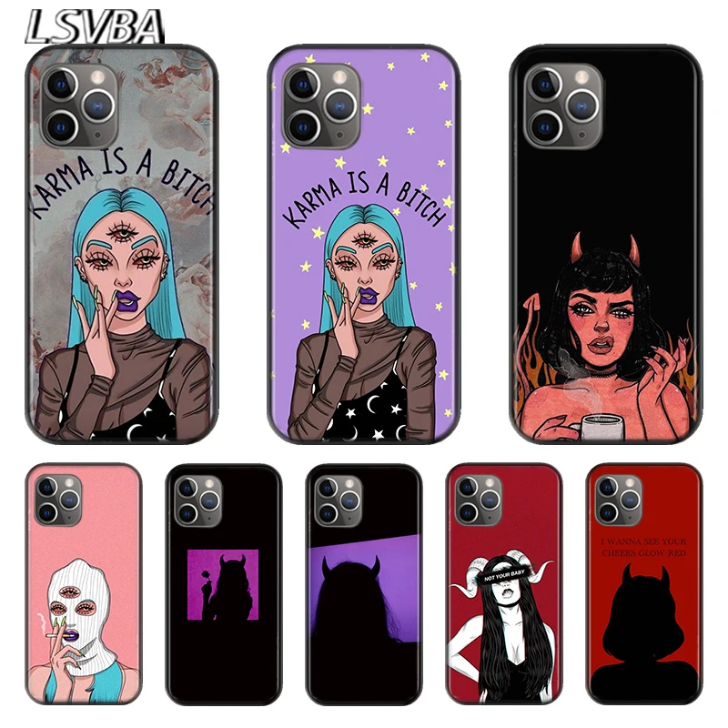 

Lovely Devil Girl For Apple iPhone 12 11 XS Pro Max Mini XR X 8 7 6 6S Plus 5 SE 2020 Black Silicone soft TPU Cover Phone Case