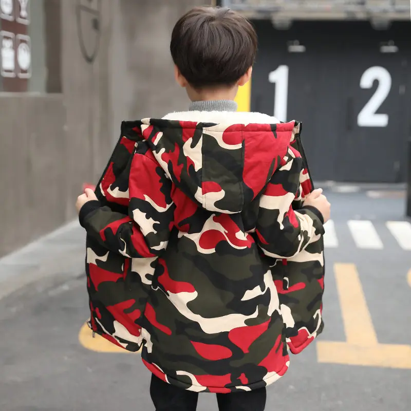 Русская детская зимняя камуфляжная куртка теплая с капюшоном камуфляжным