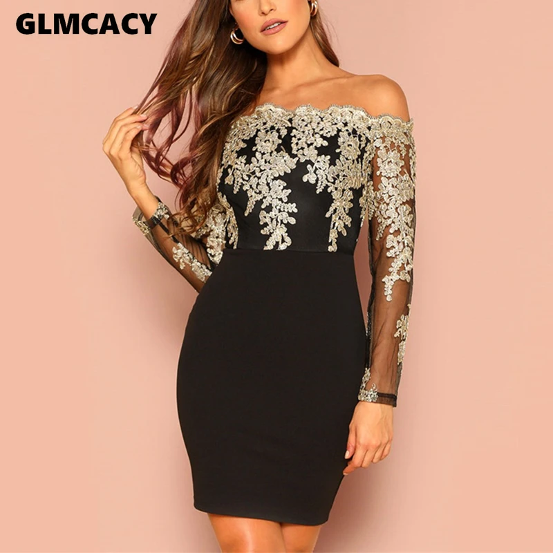 Женское платье с кружевной вставкой черное вырезом лодочкой вечерние платья