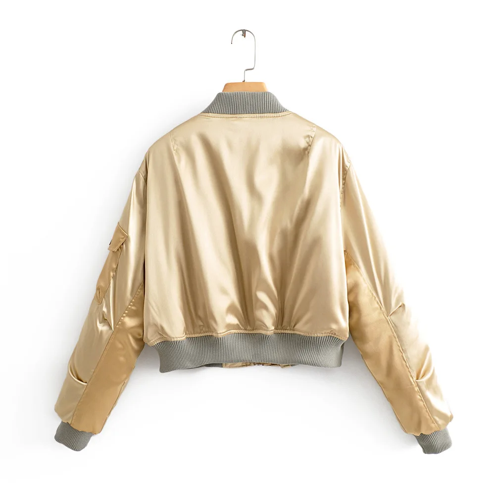 

Zoulv Boyfriend Wind High Stand Collar Big Pocket Cotton Short Flying Jacket Color Matching Punk Motorcycle Jacket Coat