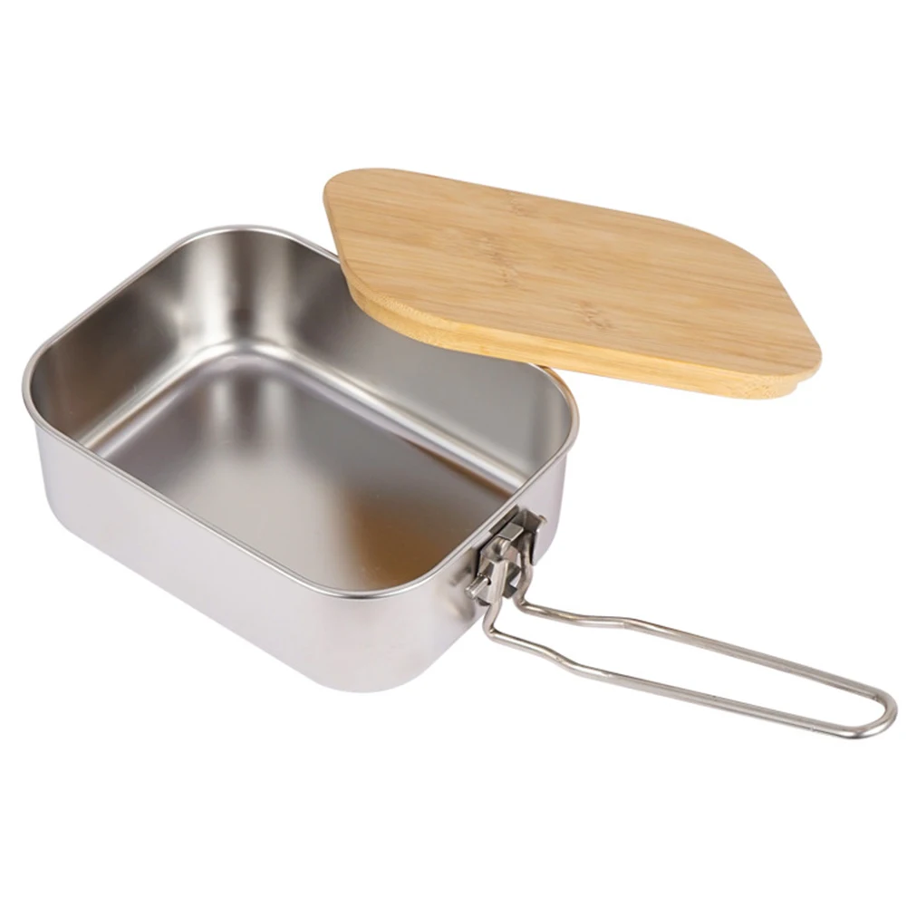 

Открытый Ланч-бокс из нержавеющей стали, Бамбуковая деревянная крышка, портативная разделочная доска для пикника, кемпинга, принадлежности...