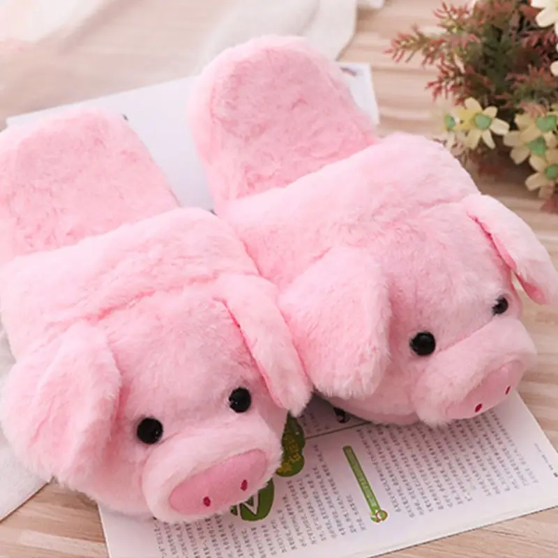 

Women Winter Cute Pink Pig Animal Cartoon Plush Slippers Non-Slip Furry Shoes