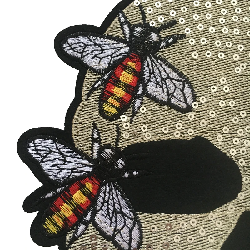 Вышитая Пчела Череп нашивки для куртки большой пчела Скелет голова блестящая