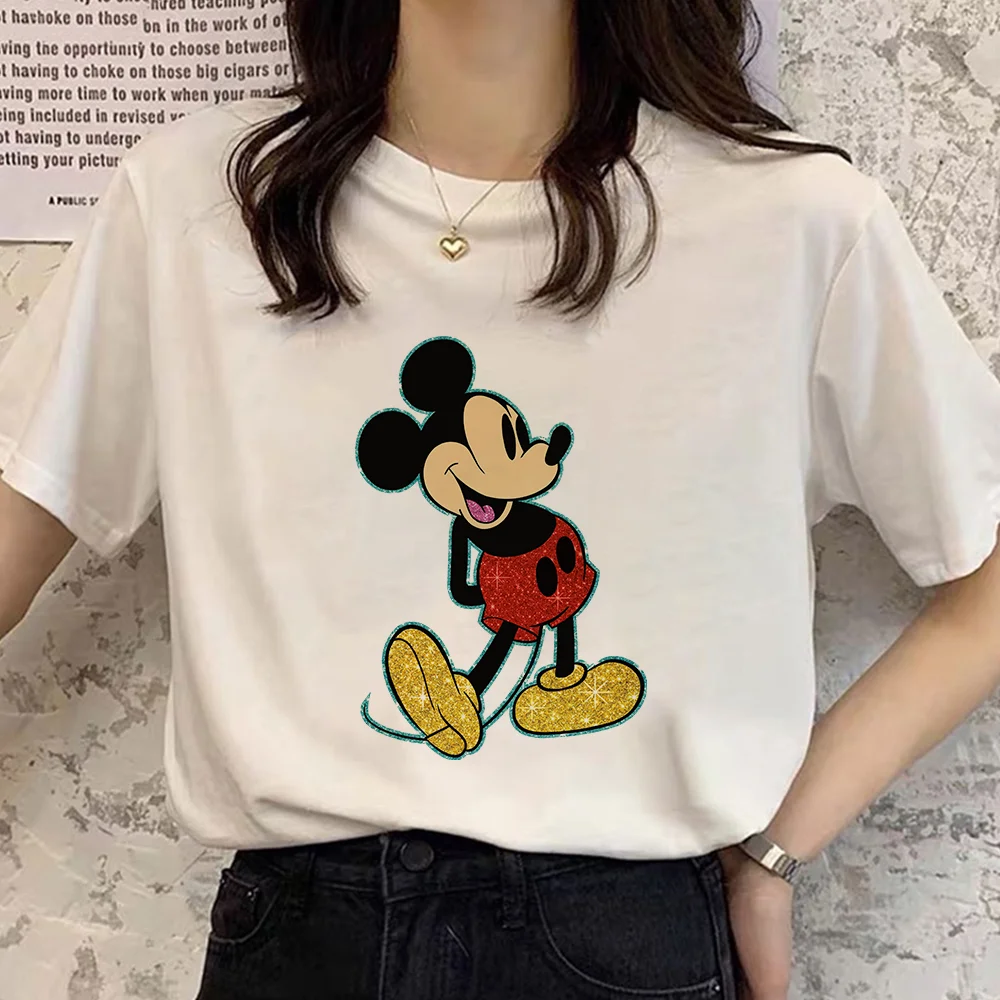 

Hot Color Painted Mickey Mouse Graphic Woman T Shirts Summer Tops Women 2021 Disney Series Round Neck Short Sleeve Gift For Girl