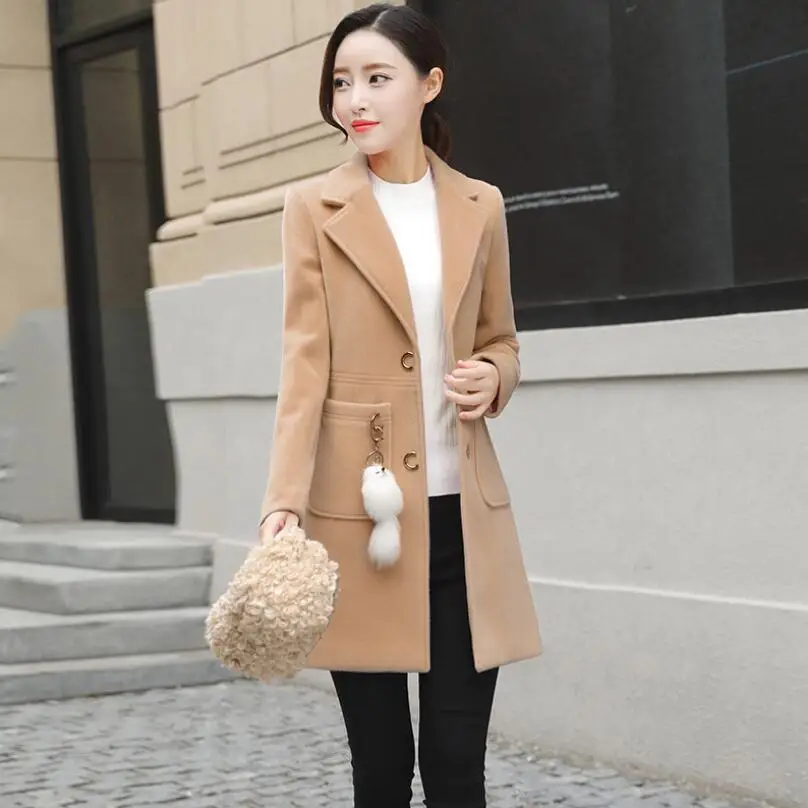 Женские Элегантные смешанные длинное шерстяное пальто на осень зиму женское