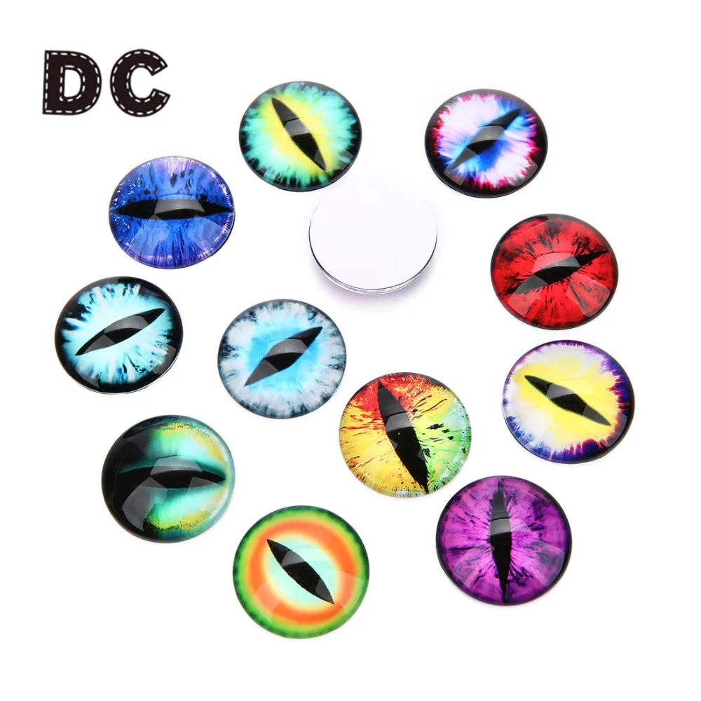 

DC 20pcs/lot Eyes Black Colorful Glass Cabochon Cabochons 10 12 14 18 20 25mm Fit Flat Back Base Tray DIY Jewelry Sent at Random