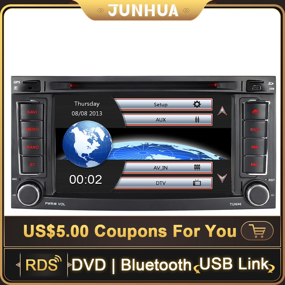Автомагнитола JUNHUA 2 Din DVD-плеер 16 ГБ SWC Bluetooth RDS-навигация для Volkswagen VW Touareg Multivan Transporter