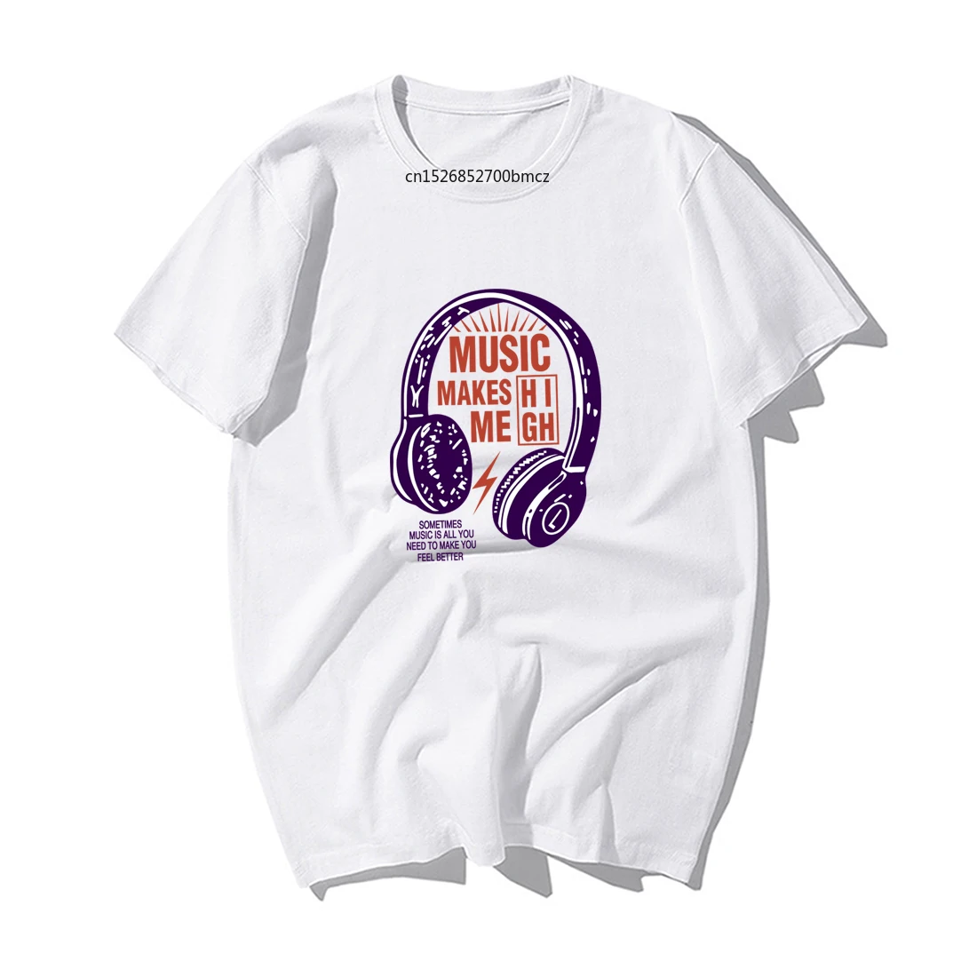 

Cool Headset Music Makes Me High Mens Hip Hop Tops Fashion Summer Short Sleeve Tshirt Harajuku Streetwear