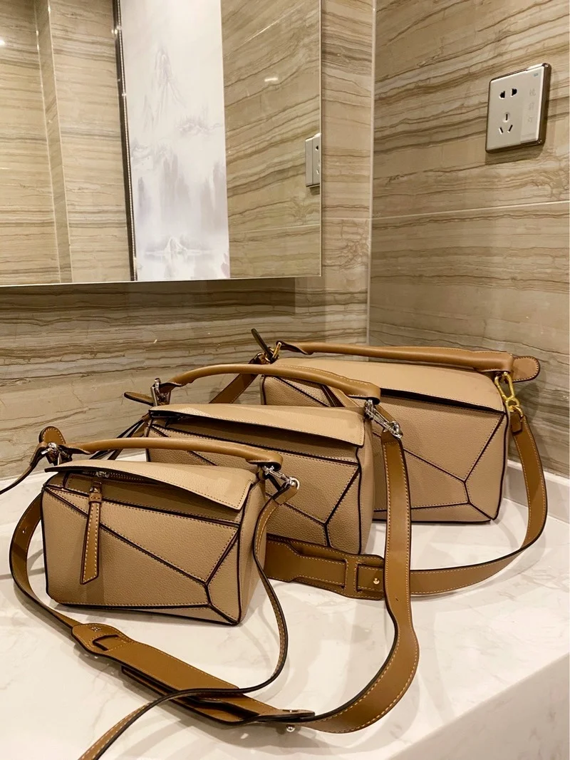 

New women's geometric horizontal square fashion one shoulder Khaki leather bag crossbody bags for women designer