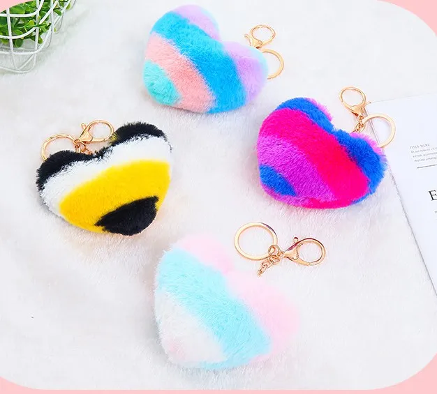 

Fashionable and lovely colorful peach heart plush ball keychain pendant shoulder bag car decoration luggage accessories