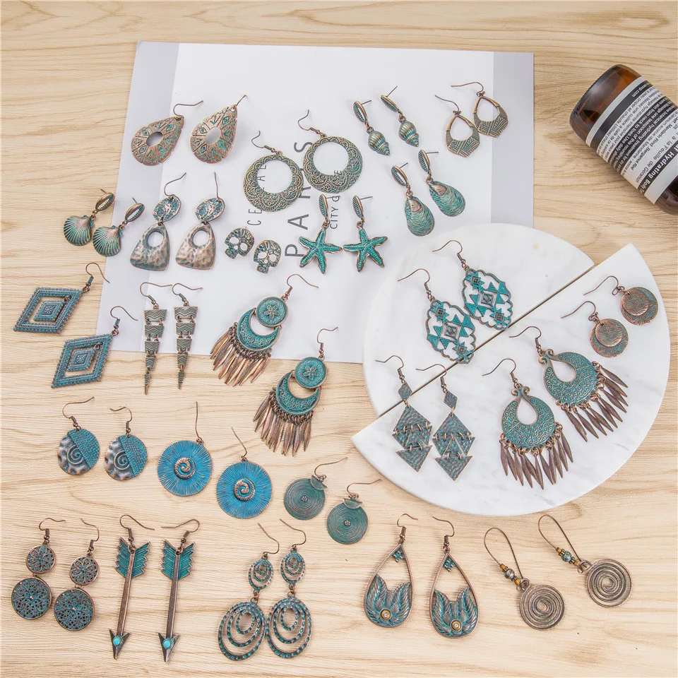 24 Стили Древний Красный Медный Цвет Богемной Филигранной Серьги Boho Старинные