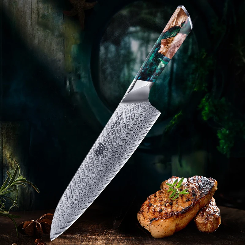 

8,5 дюймовый нож Gyutou, 67 слоев, дамасская сталь, острый шеф-повар, нарезка сашими, искусственный нож, стабильная ручка из дерева и смолы