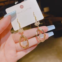 fashion cats eye zircon earrings korean temperament elegant accessories ear hook tassel jewelry