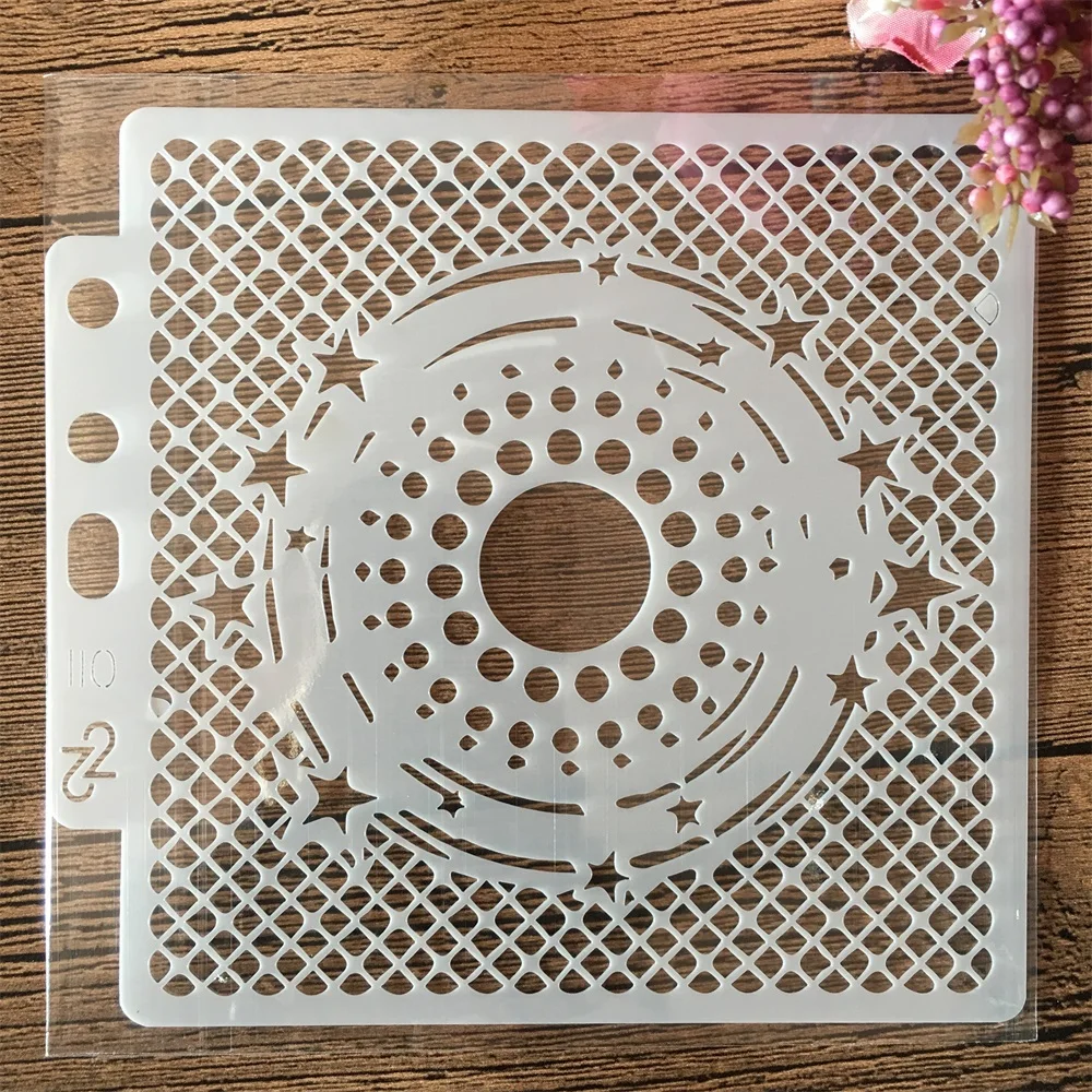 

13cm 5.1" Hollow Grid Star Round DIY Layering Stencils Wall Painting Scrapbook Coloring Embossing Album Decorative Template