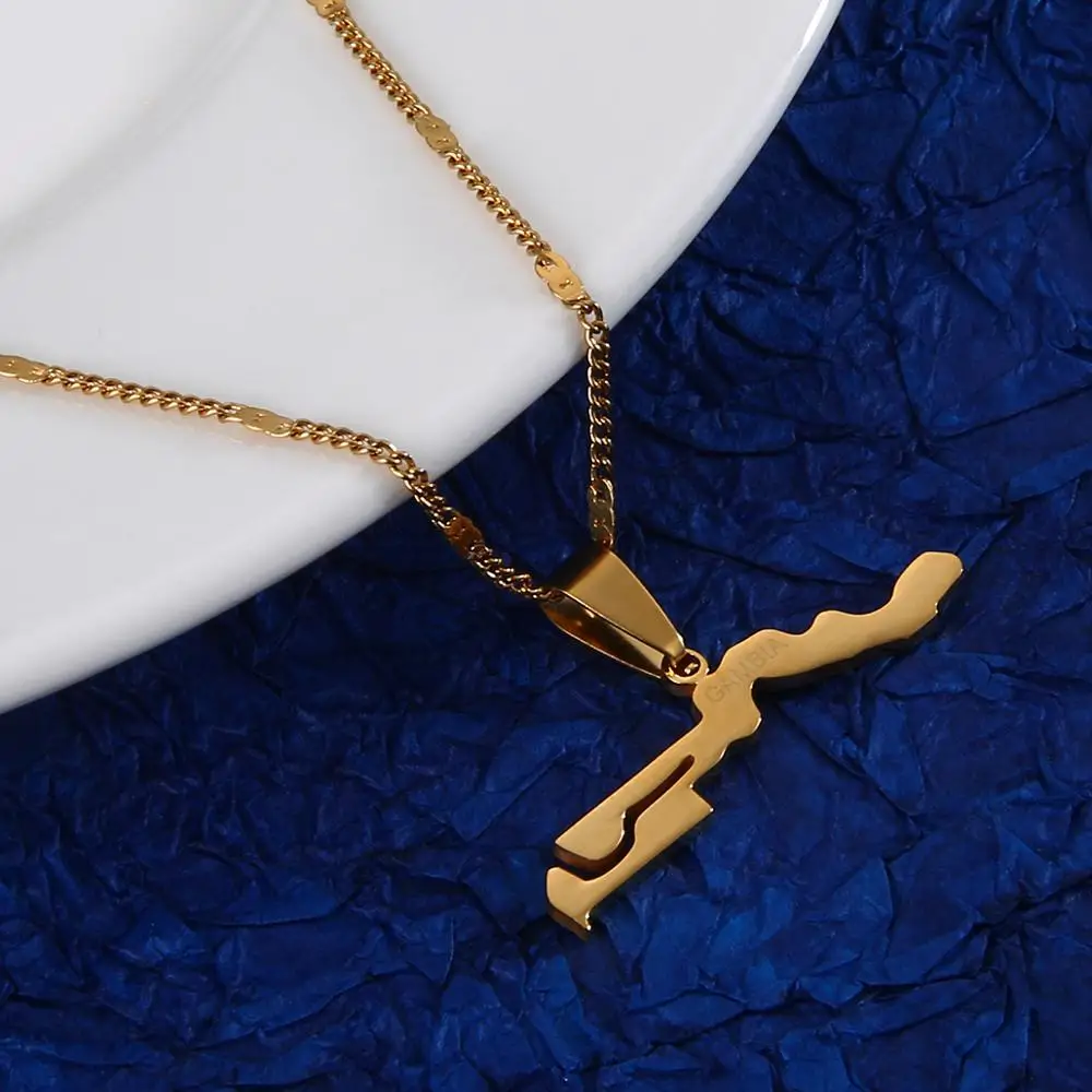 Ожерелье из нержавеющей стали карта Гамбии цвет золото ювелирные изделия |