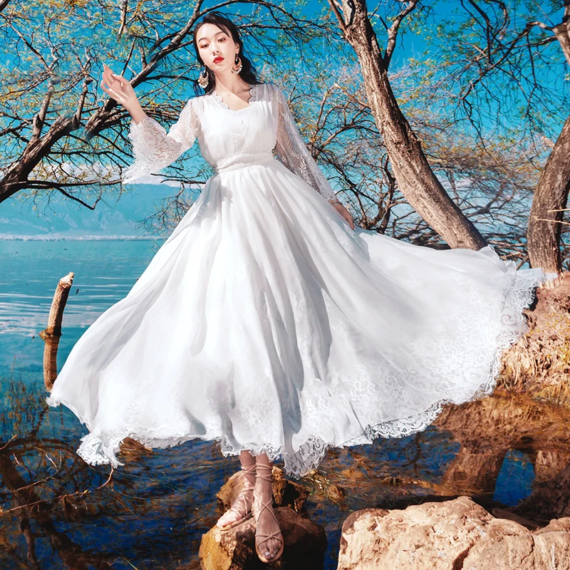 

CHUNLI Large size 2019 new bohemian ethnic style vacation long dress female summer dress long red chiffon super fairy dress