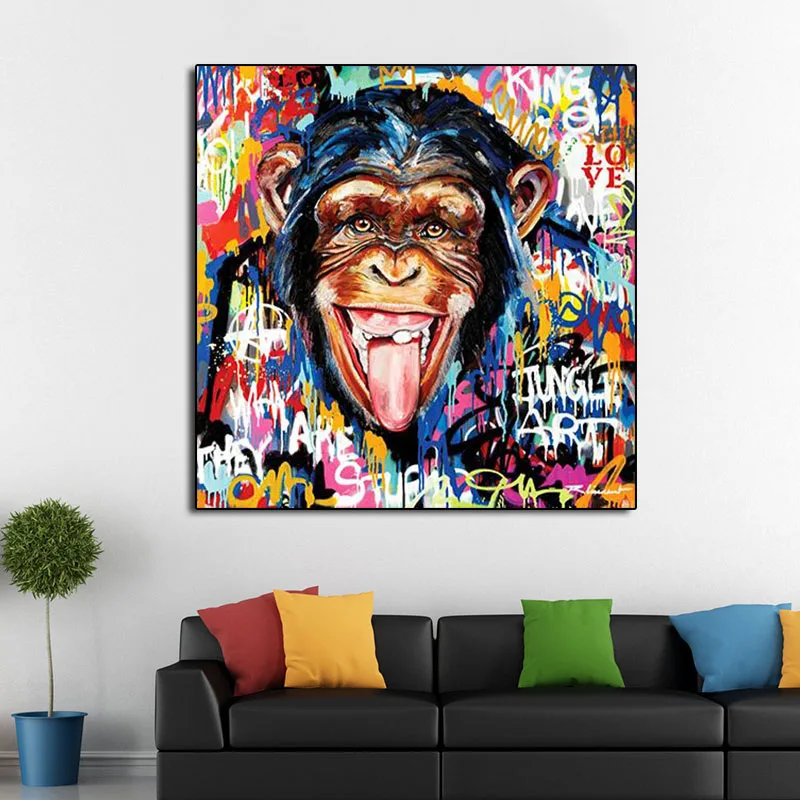 Уличное искусство забавный шимпанзе граффити холст картина обезьяна постеры и