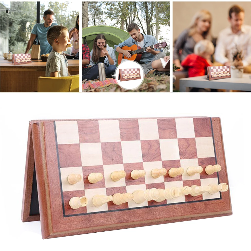 

Large Magnetic Wooden Folding Chess Set Felted Game Board 39x39cm Interior Storage Adult Kids Gift Family Game Chess Board